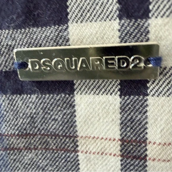 DSQUARED2 Sz 48 XL Made in Italy Men's Plaid 100% Cotton Long Sleeve Shirt - Picture 4 of 8